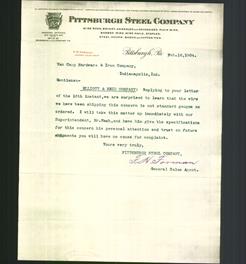 Letterhead - Pittsburgh Steel Company