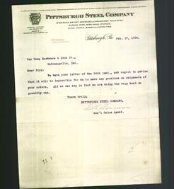 Letterhead - Pittsburgh Steel Company