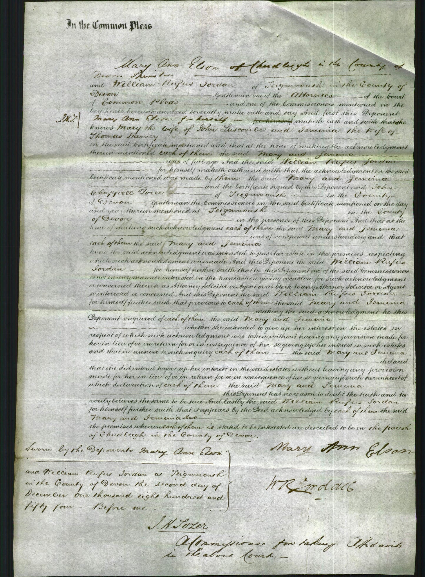 Court of Common Pleas - Mary Lerscombe and Jemima Harvey-Original Ancestry