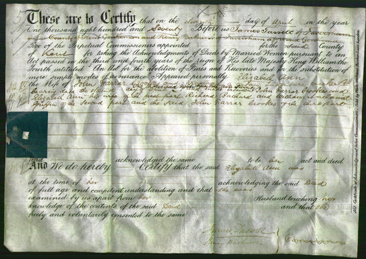 Deed by Married Women - Elizabeth Ann Crookes-Original Ancestry