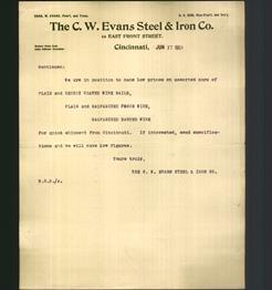 Letterhead - The C.W. Evans Steel & Iron Co.