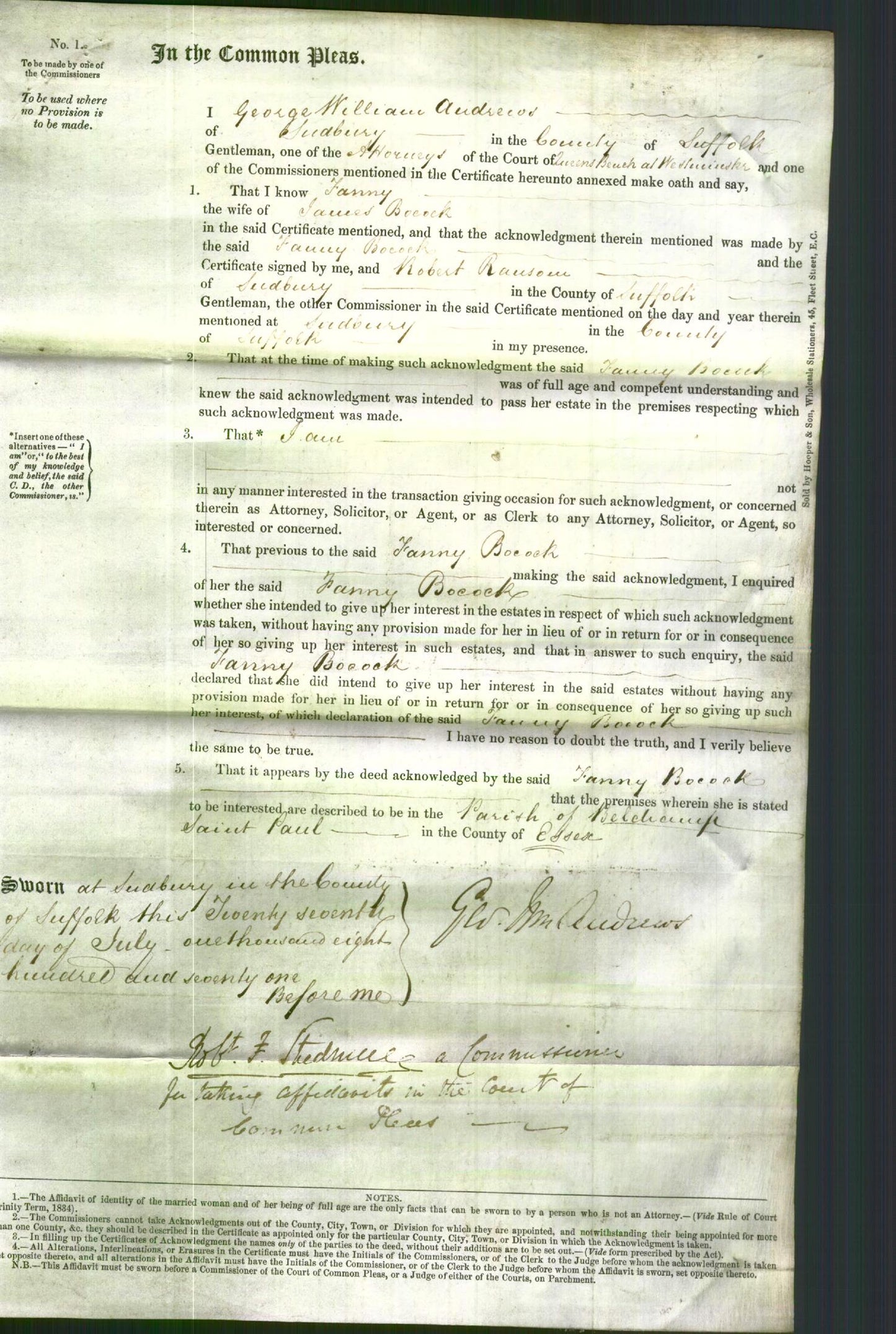 Court of Common Pleas - Fanny Bocock