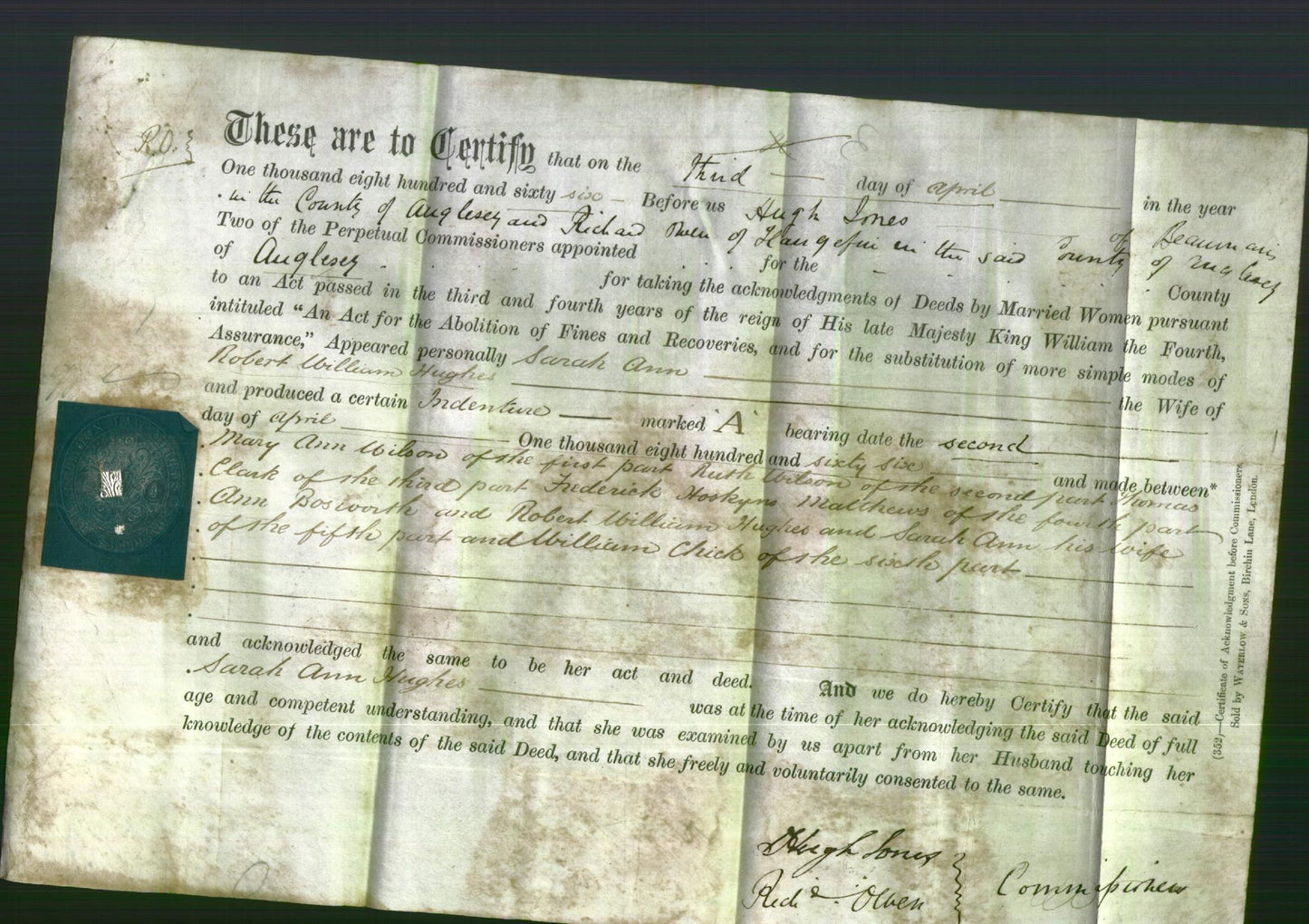 Deed by Married Women - Sarah Ann Hughes