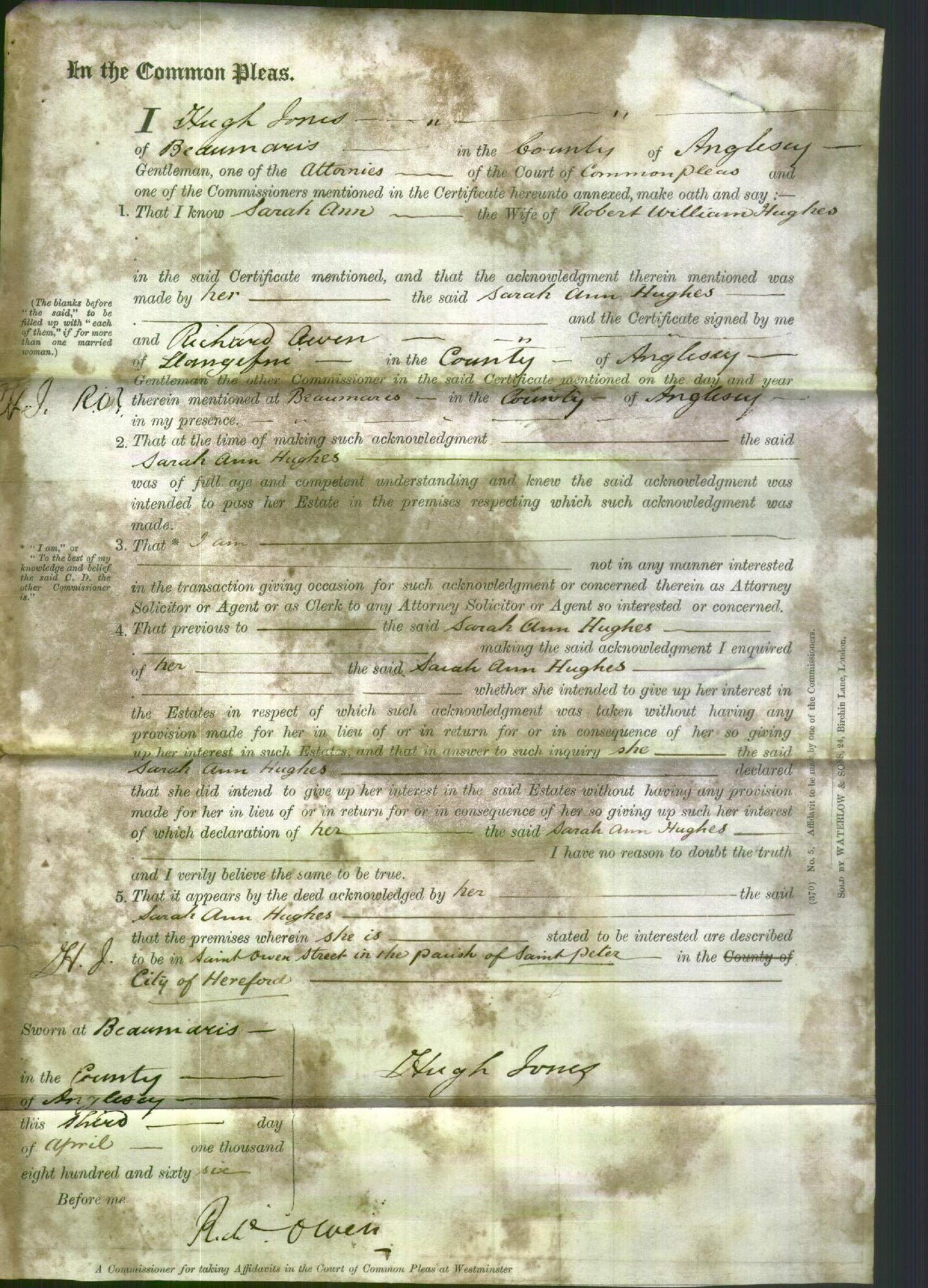 Court of Common Pleas - Sarah Ann Hughes