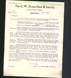 Letterhead - The C.W. Evans Steel & Iron Co.