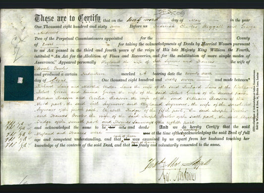 Deed by Married Women - Weyland Seymour and Frances Fowler-Original Ancestry