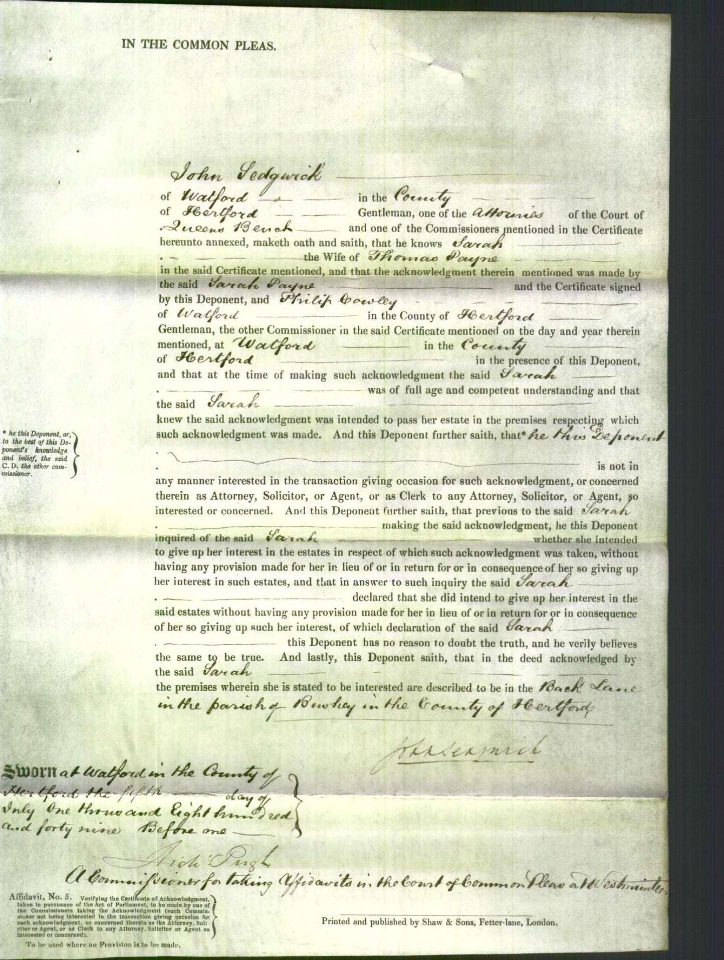 Court of Common Pleas - Sarah Payne