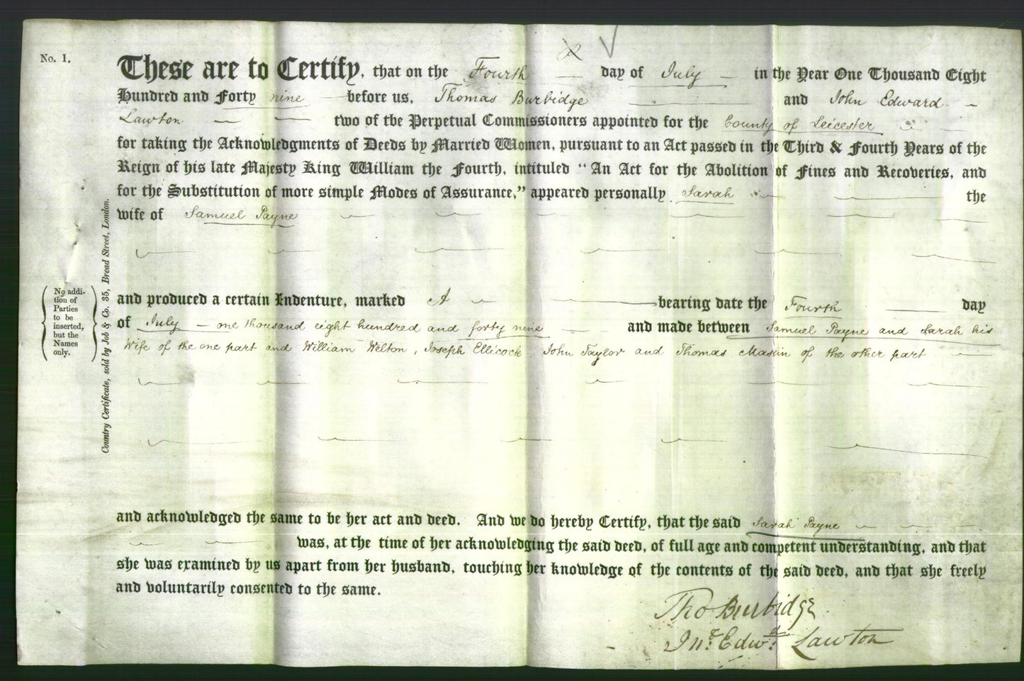 Deed by Married Women - Sarah Payne