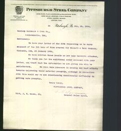 Letterhead - Pittsburgh Steel Company