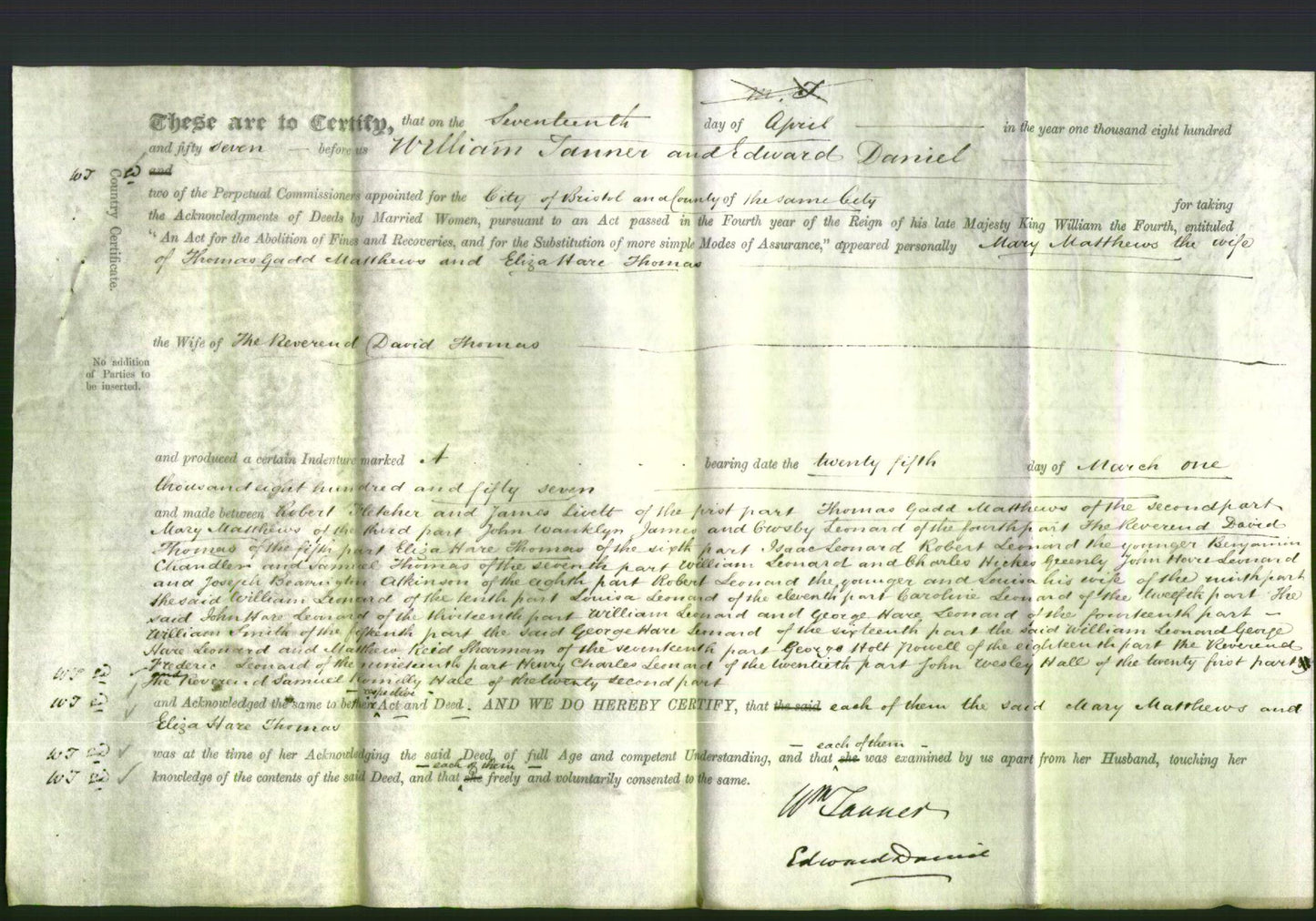 Deed by Married Women - Mary Matthews and Eliza Hare Thomas