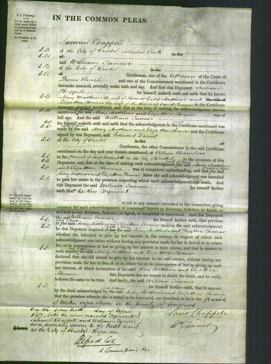 Court of Common Pleas - Mary Matthews and Eliza Hare Thomas