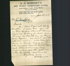 Letterhead - A.H. Burkert's Red Front Hardware Store