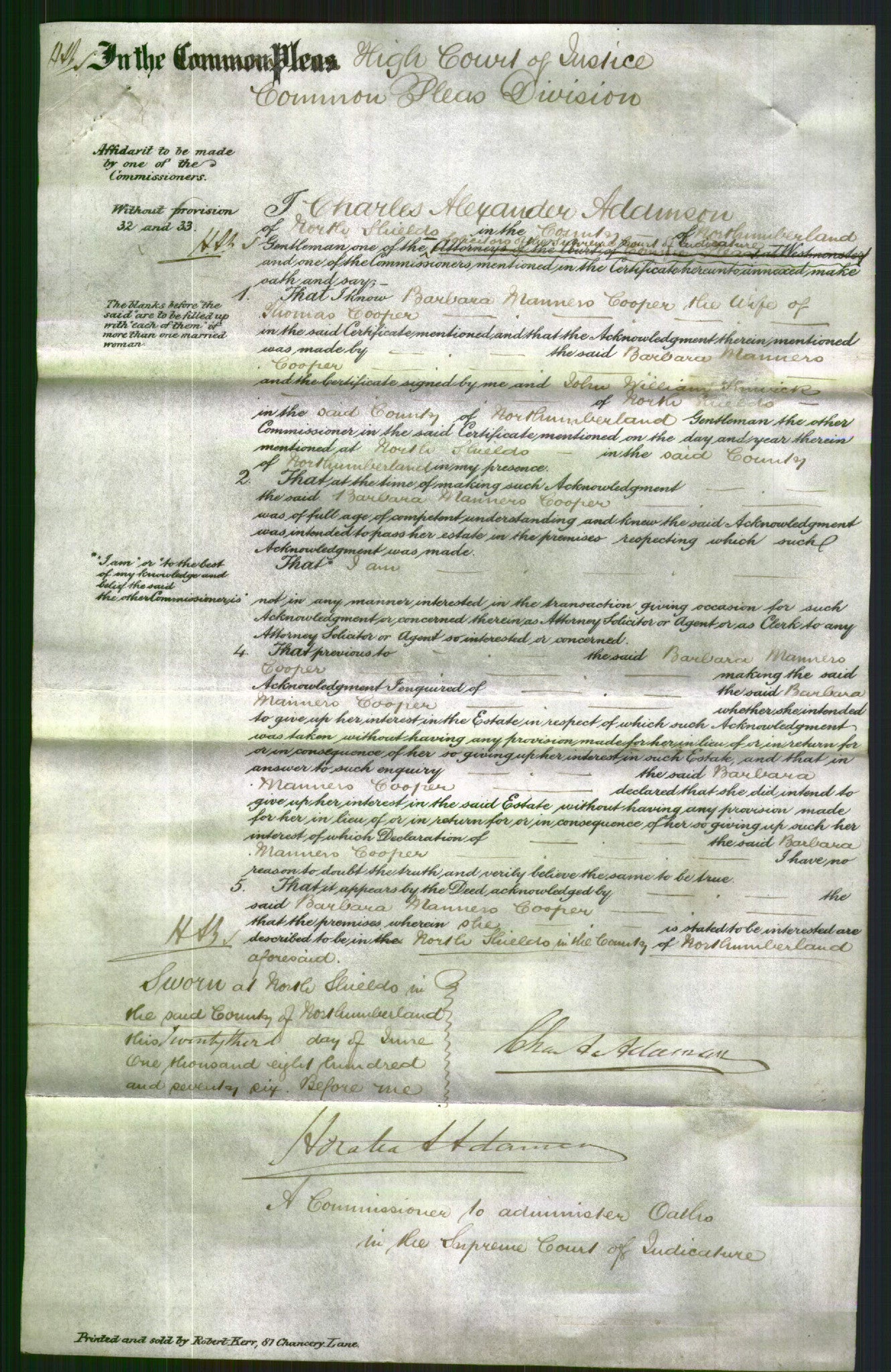 Court of Common Pleas - Barbara Manners Cooper-Original Ancestry