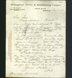 Letterhead - Westinghouse Electric & Manufacturing Company.
