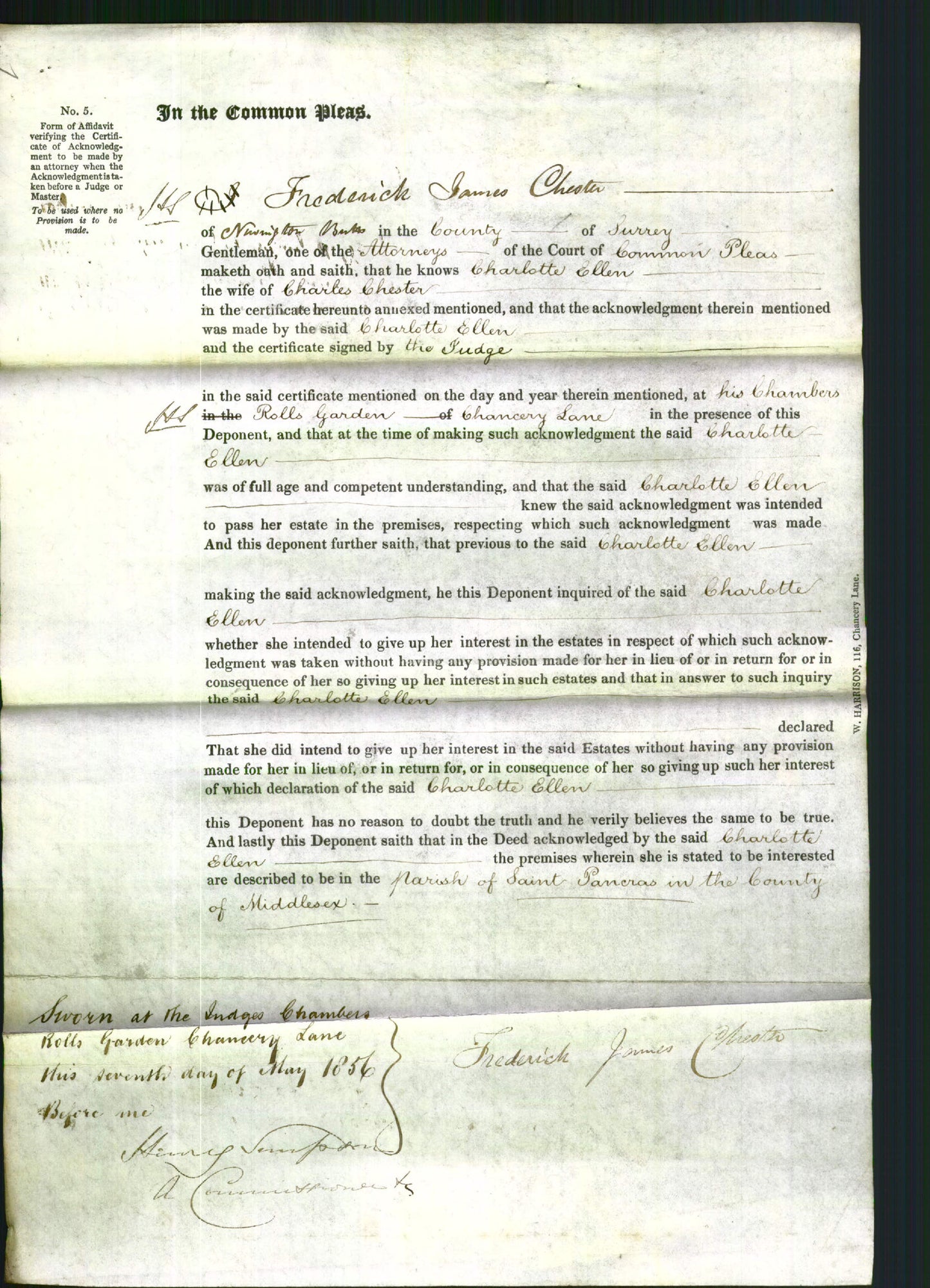 Court of Common Pleas - Charlotte Ellen Chester-Original Ancestry