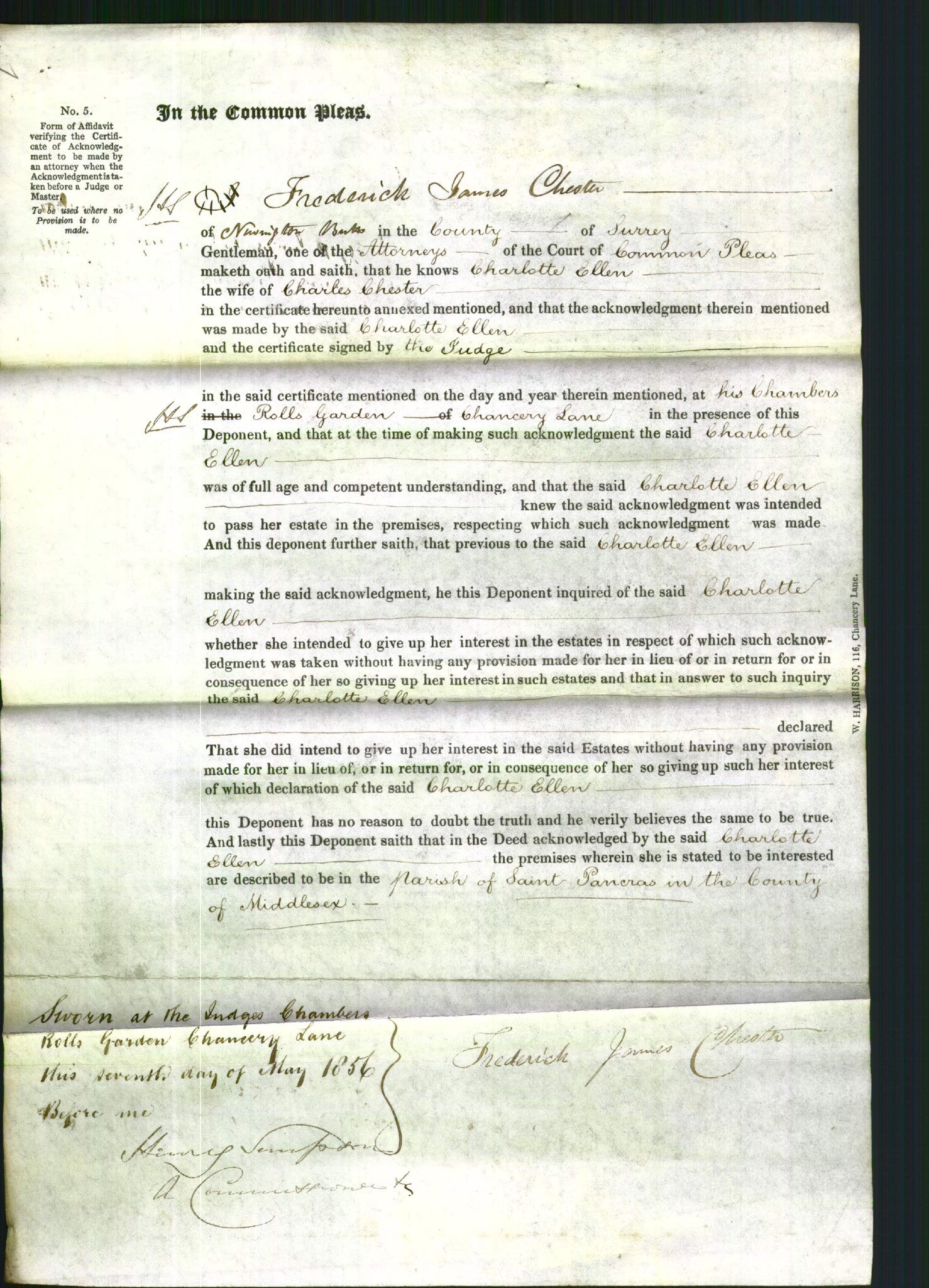 Court of Common Pleas - Charlotte Ellen Chester-Original Ancestry