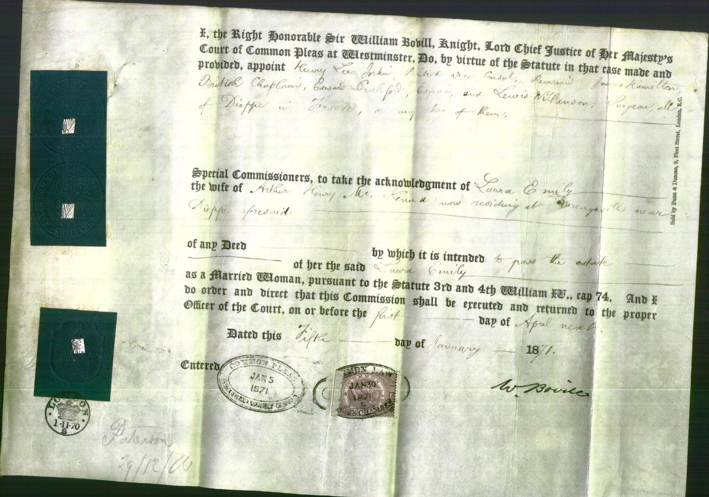 Appointment of Special Commissioners - Henry Lee Jorkin, Patrick Dice, Rev. James Hamilton, Edward Crickford and Lewis Wilkinson