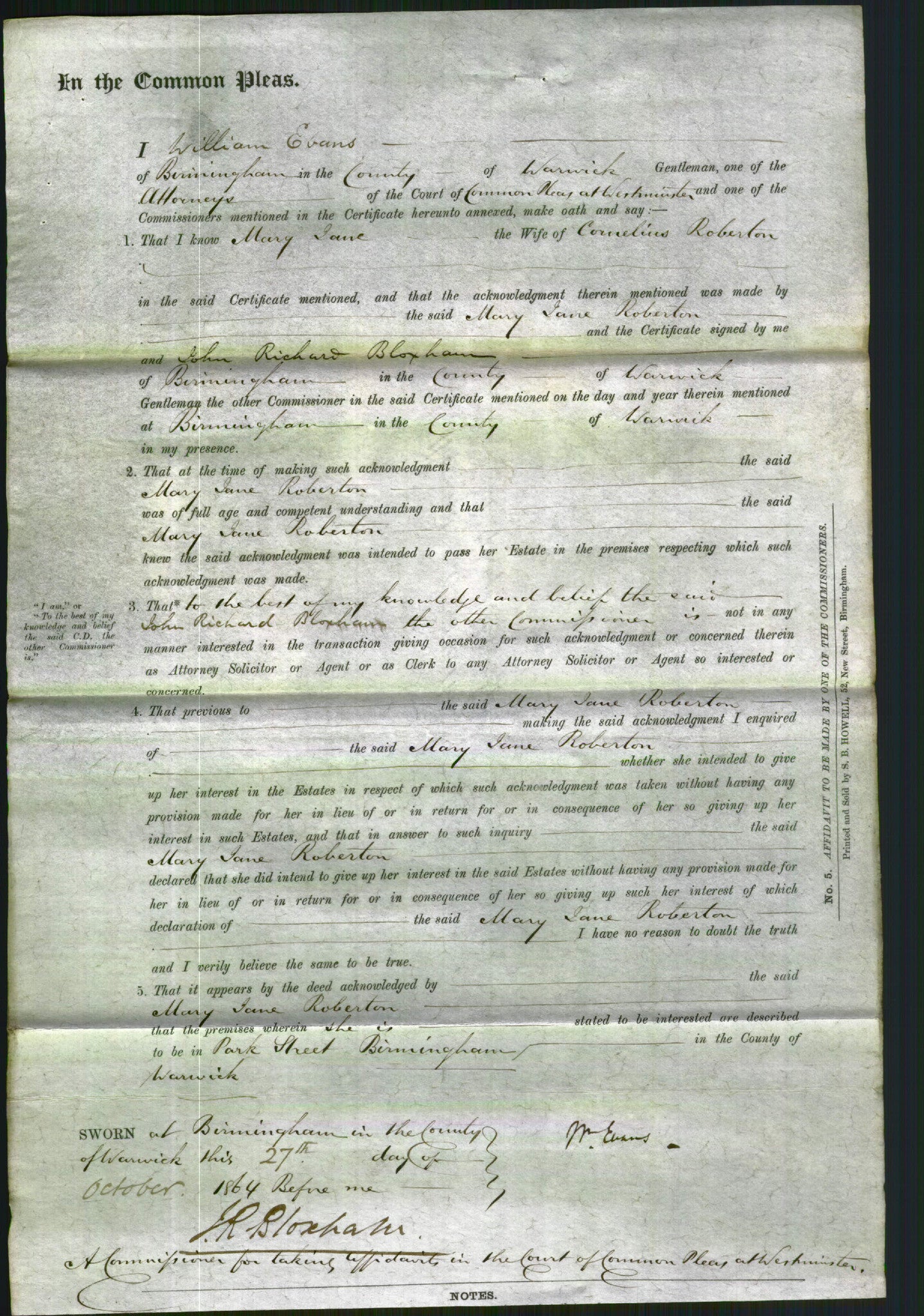 Court of Common Pleas - Mary Jane Roberton-Original Ancestry