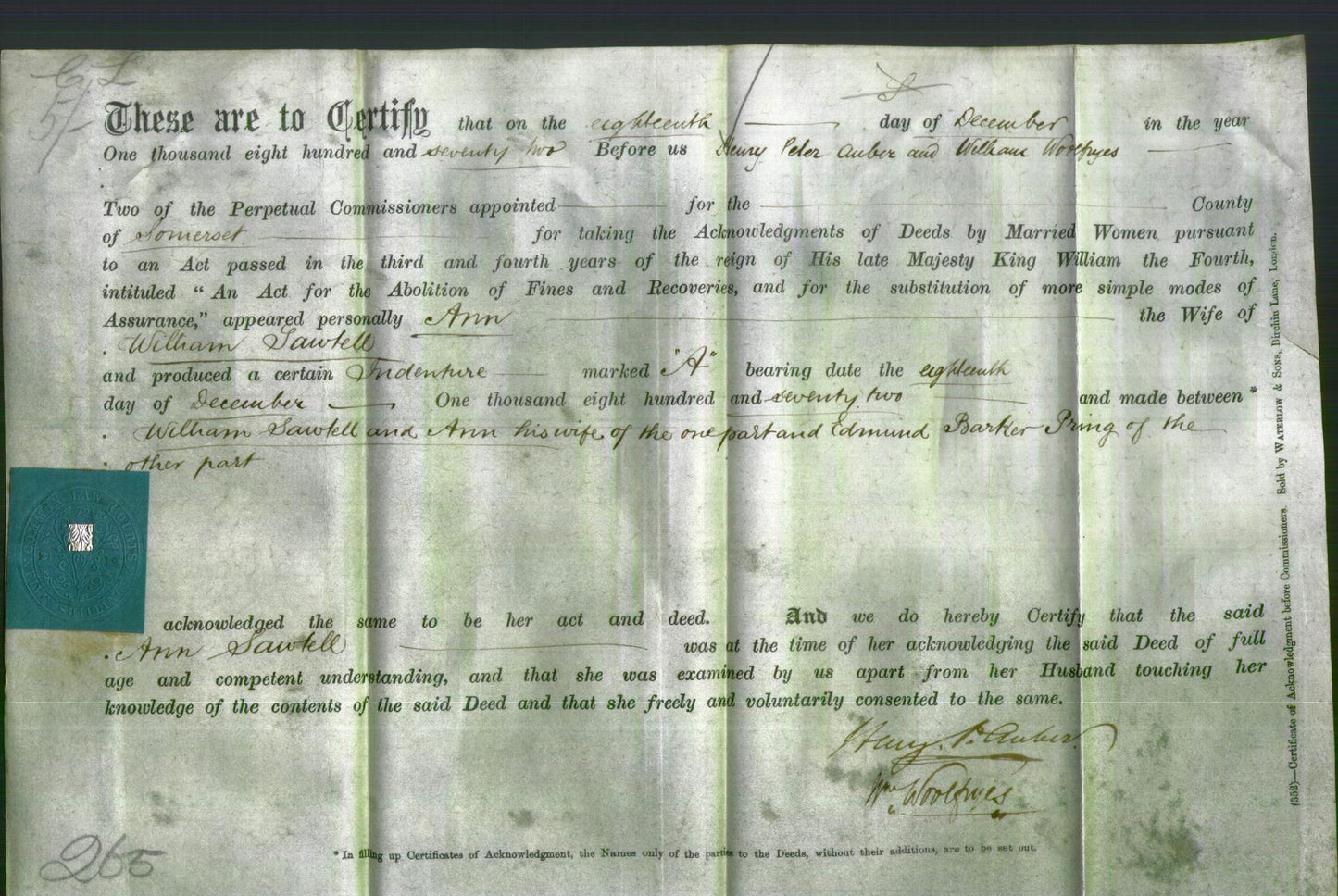 Deed by Married Women - Ann Sawtell