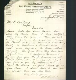 Letterhead - A.H. Burkert's Red Front Hardware Store