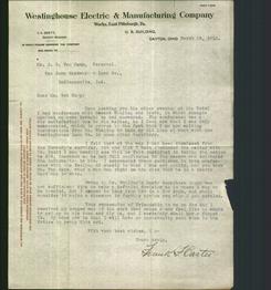 Letterhead - Westinghouse Electric & Manufacturing Company.
