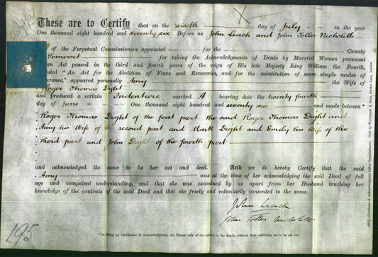 Deed by Married Women - Amy Dight-Original Ancestry