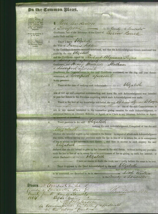 Court of Common Pleas - Elizabeth Seddon