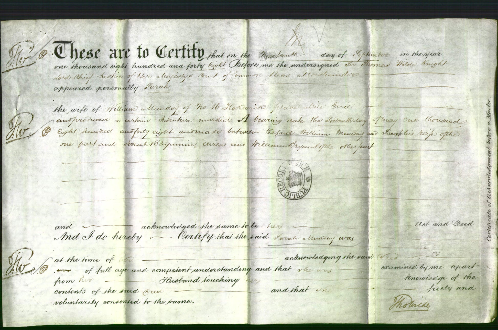 Deed by Married Women - Sarah Munday-Original Ancestry