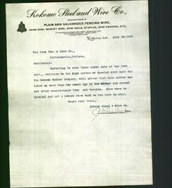 Letterhead - Kokomo Steel and Wire Co.
