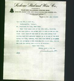 Letterhead - Kokomo Steel and Wire Co.