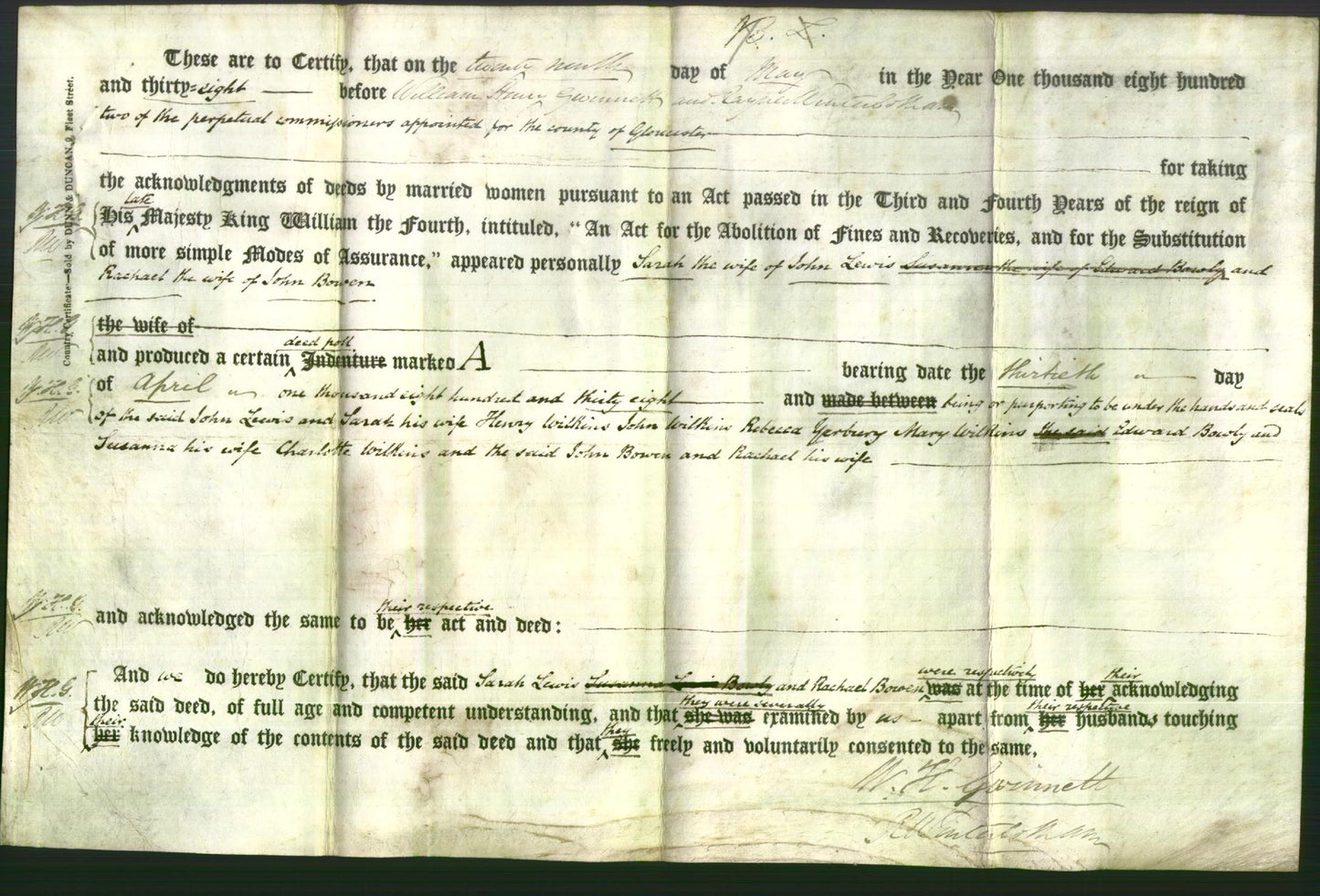 Deed by Married Women - Sarah Lewis and Rachael Bowen