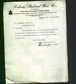 Letterhead - Kokomo Steel and Wire Co.