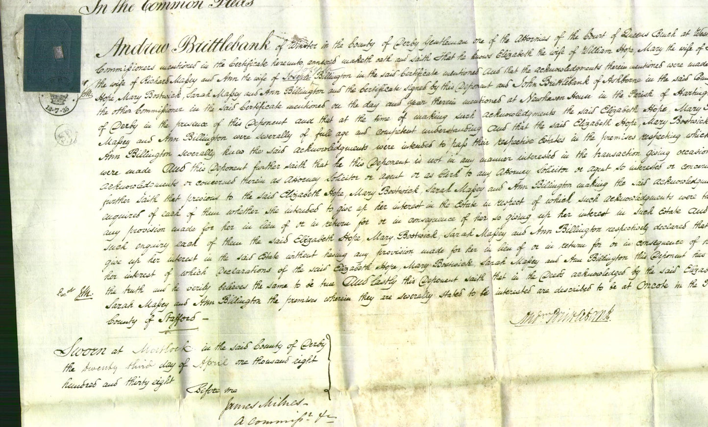 Court of Common Pleas - Elizabeth Hope, Mary Bostwick, Sarah Massey and Ann Billington