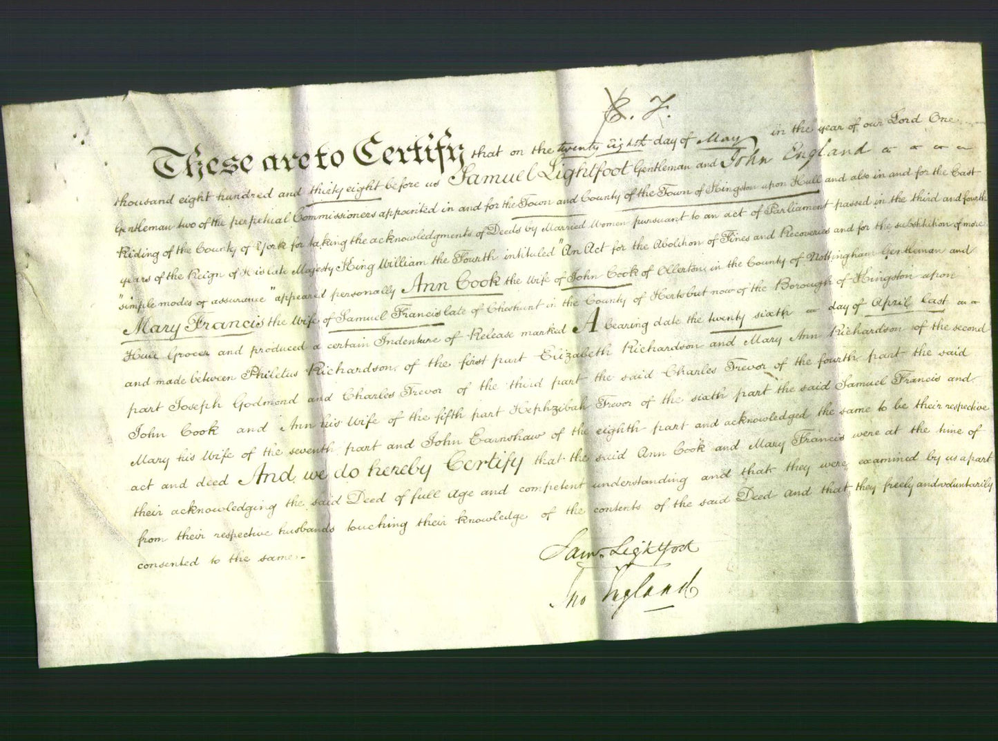 Deed by Married Women - Ann Cook and Mary Francis