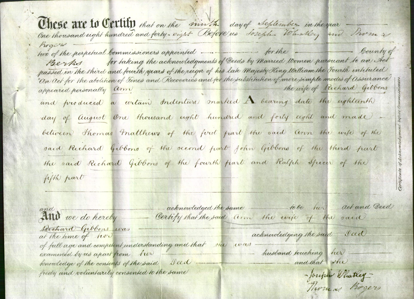 Deed by Married Women - Ann Gibbons-Original Ancestry