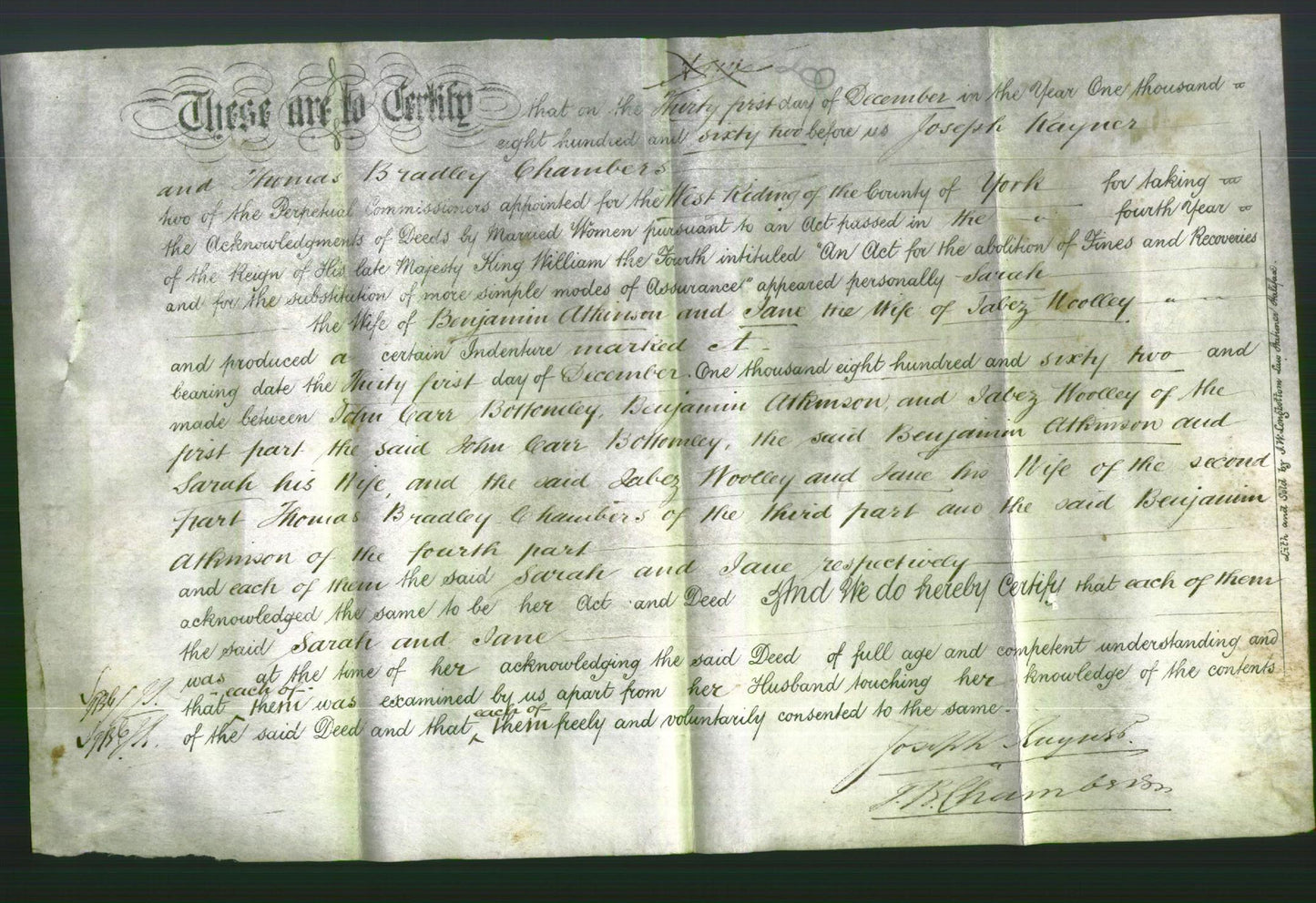 Deed by Married Women - Sarah Atkinson and Jane Woolley