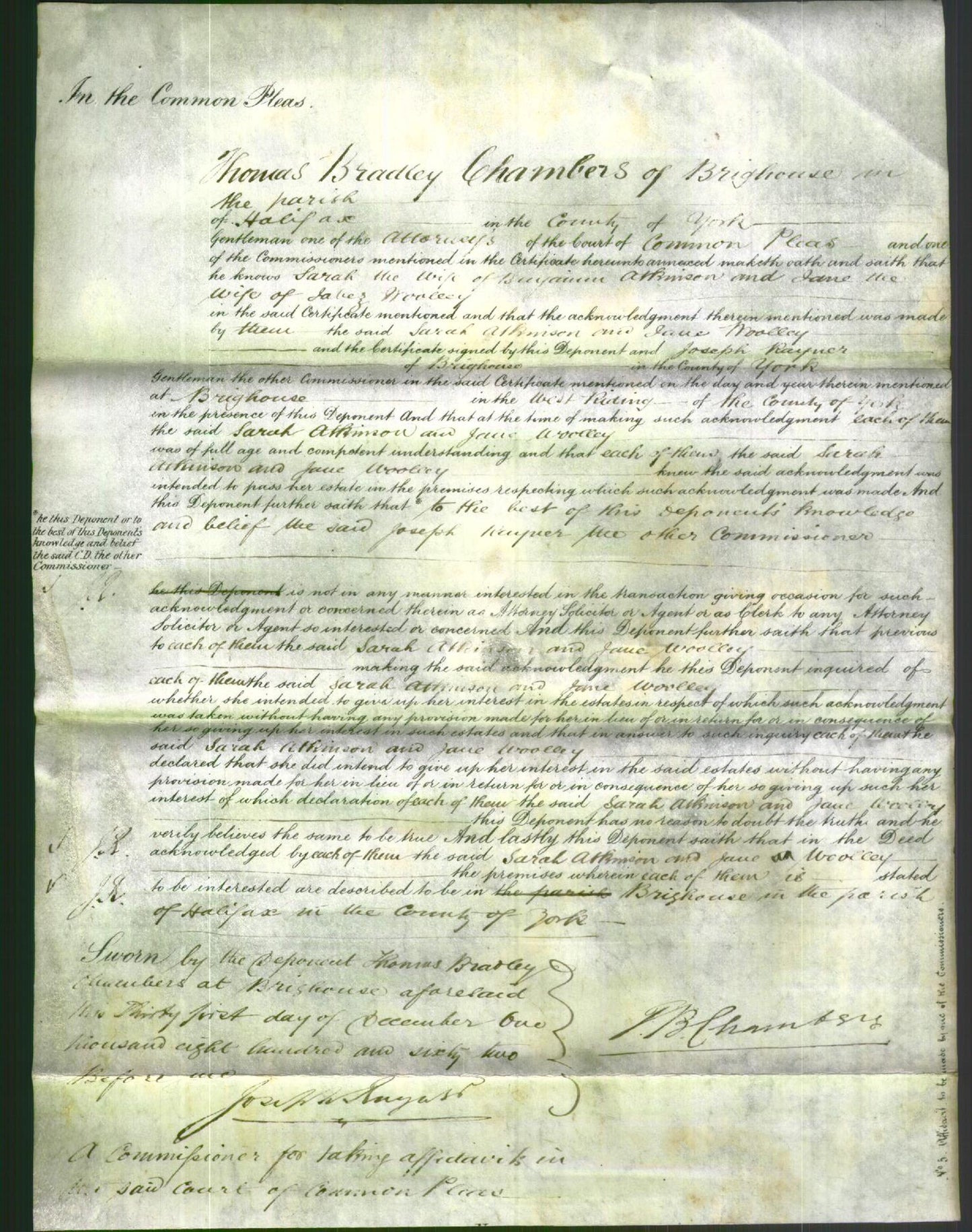 Court of Common Pleas - Sarah Atkinson and Jane Woolley