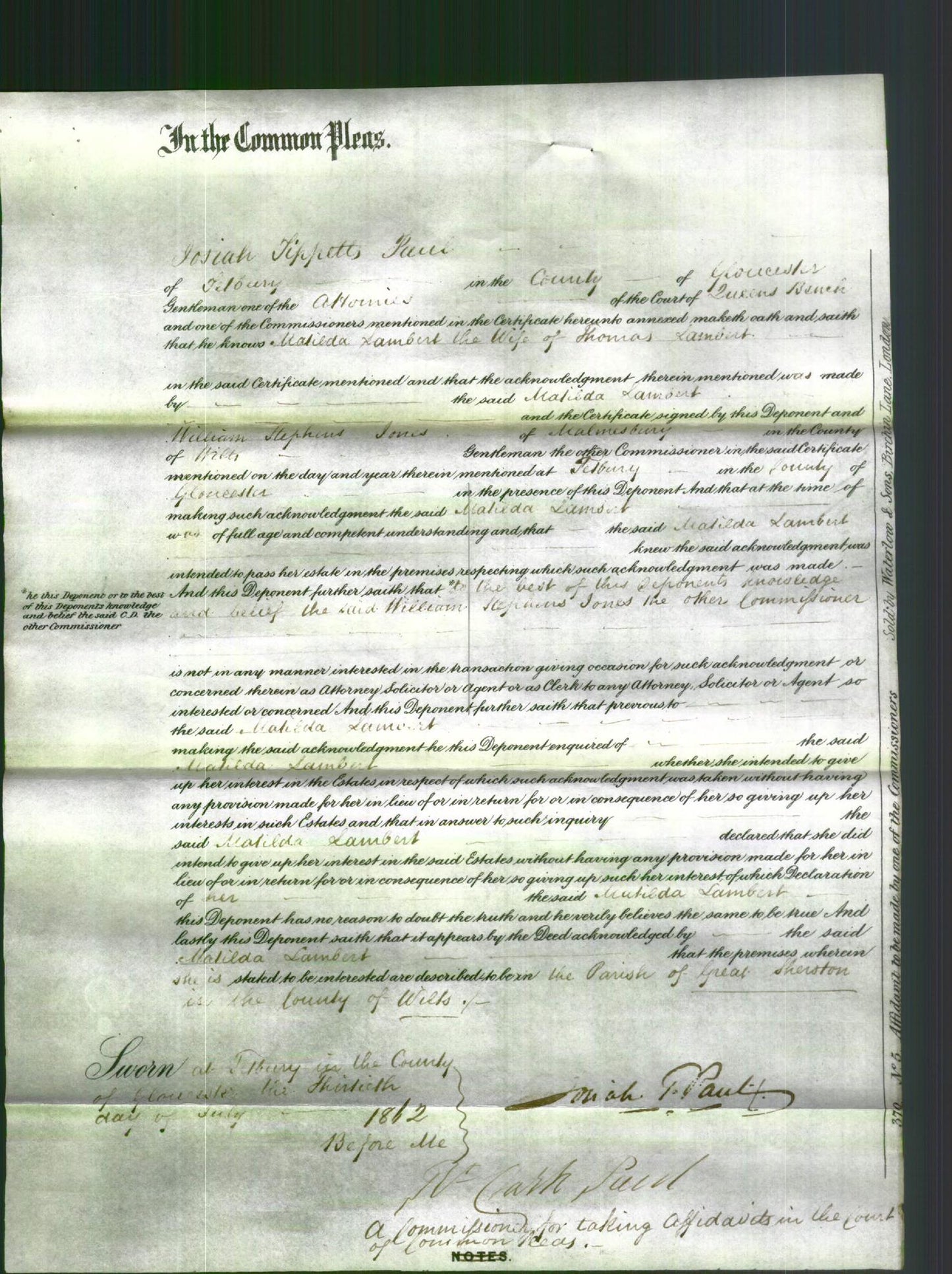 Court of Common Pleas - Matilda Lambert