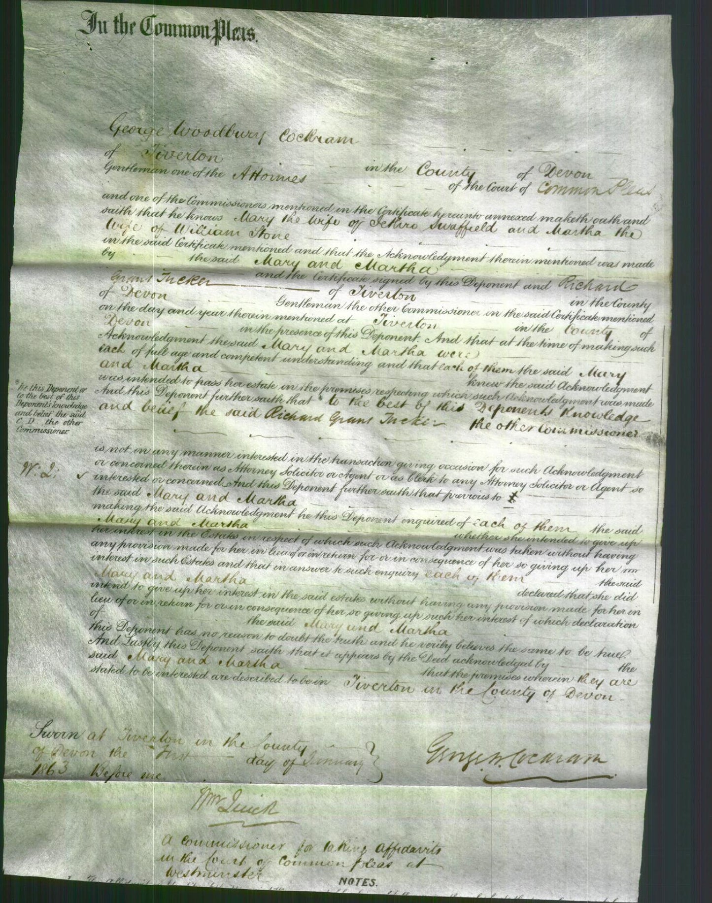 Court of Common Pleas - Mary Swaffield and Martha Stone