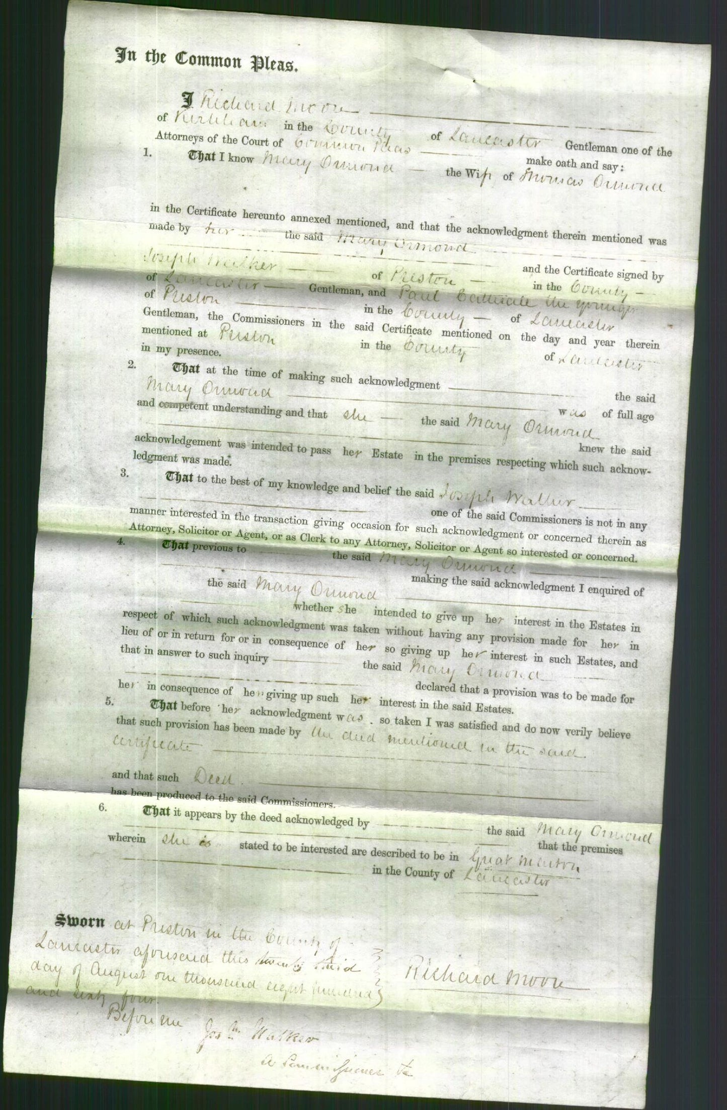 Court of Common Pleas - Mary Ormond