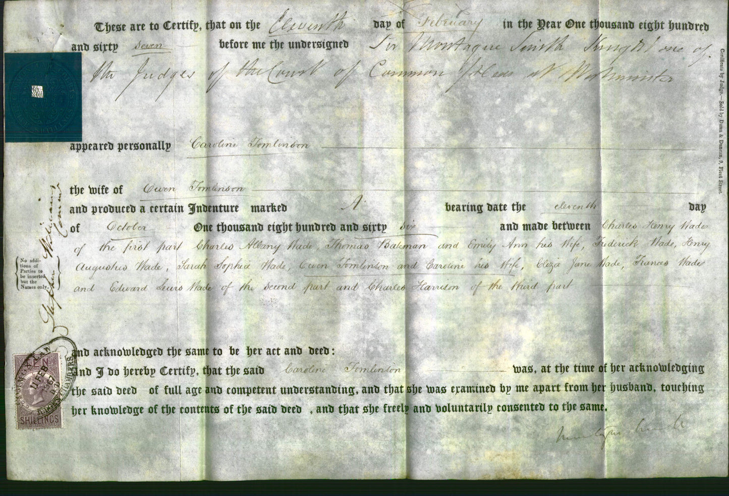 Deed by Married Women - Caroline Tomlinson-Original Ancestry