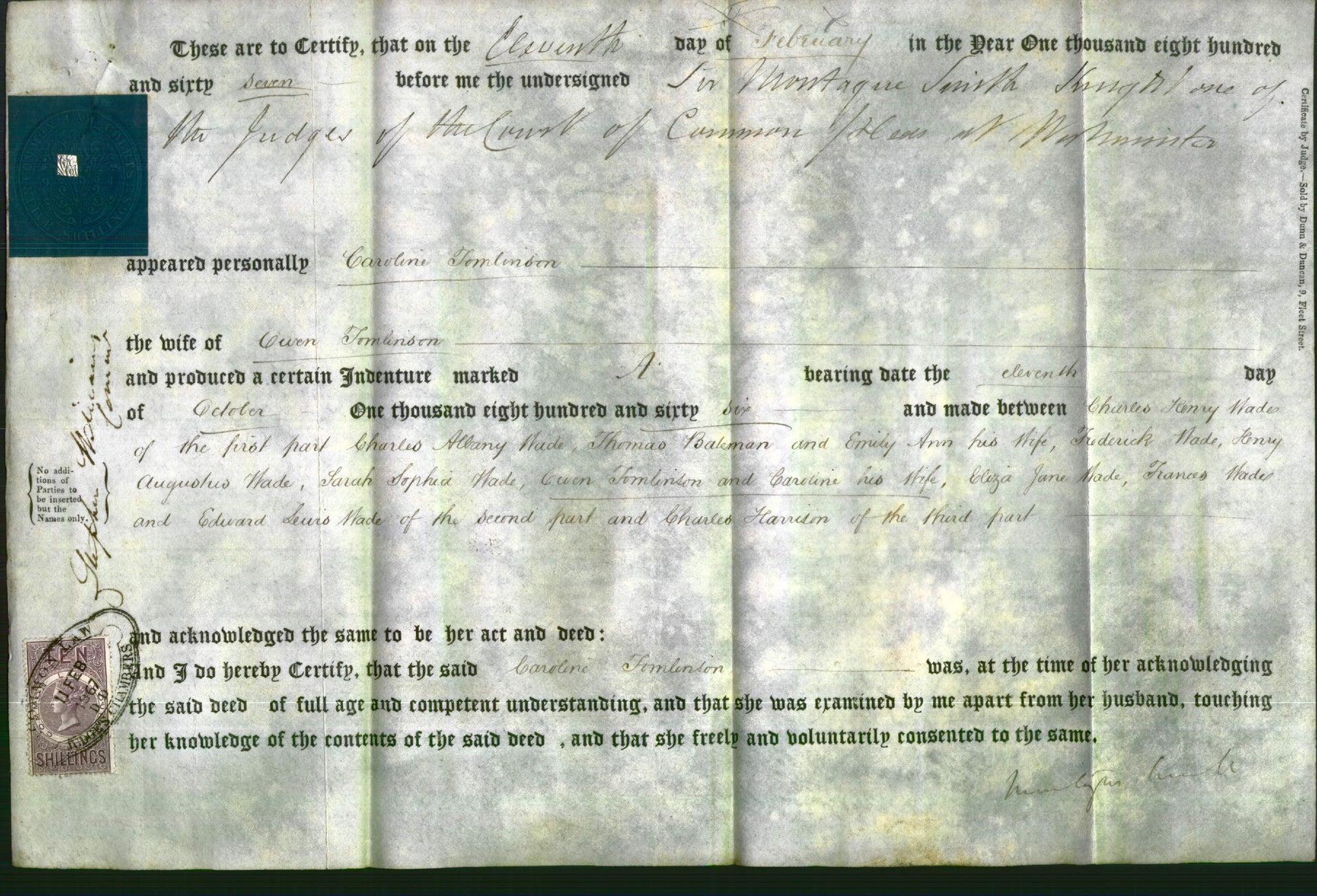 Deed by Married Women - Caroline Tomlinson-Original Ancestry