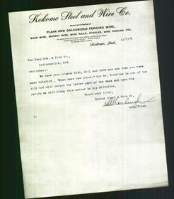 Letterhead - Kokomo Steel and Wire Co.