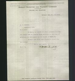 Letterhead - Shirley Radiator and Foundry Company