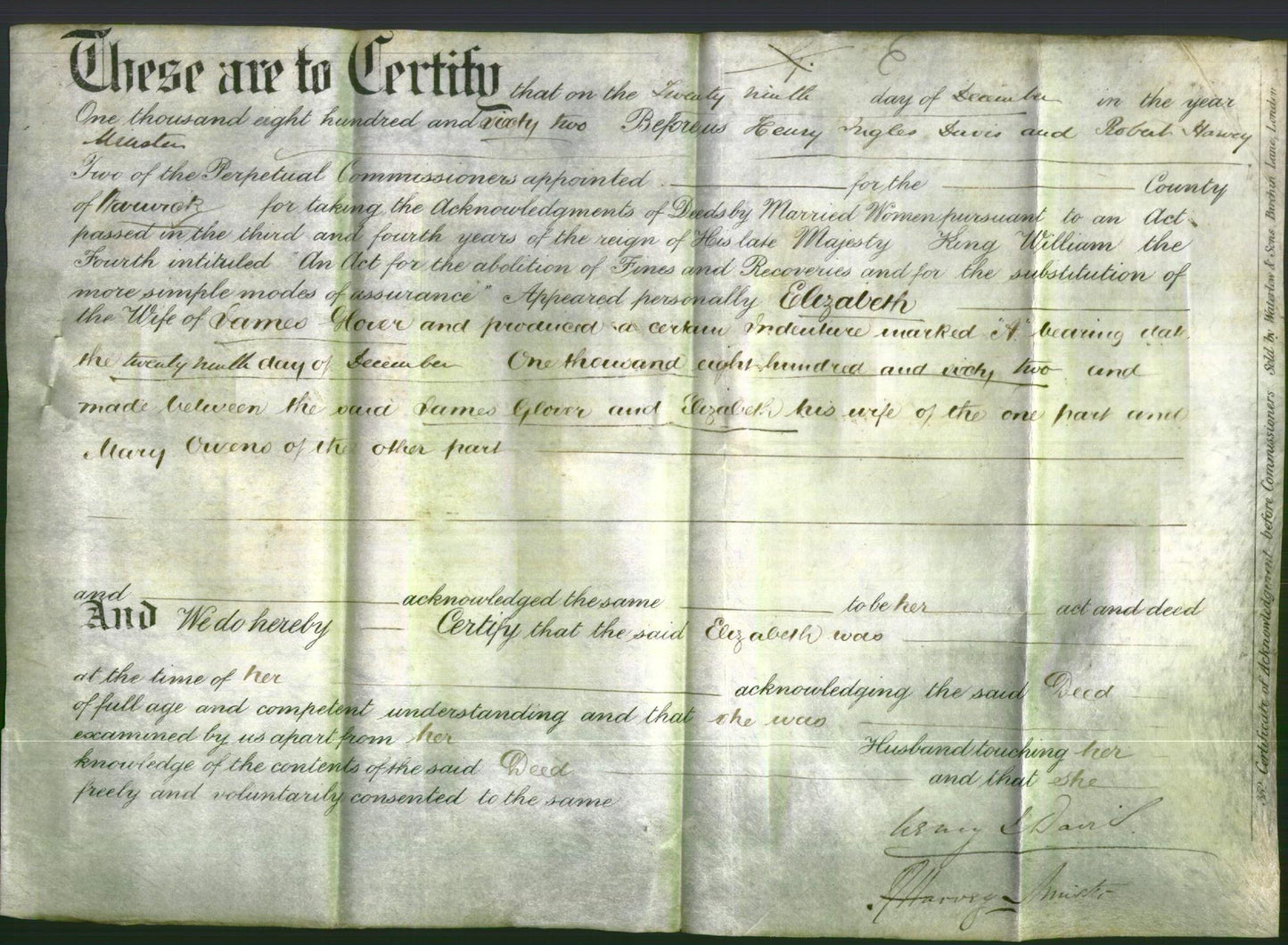 Deed by Married Women - Elizabeth Glover