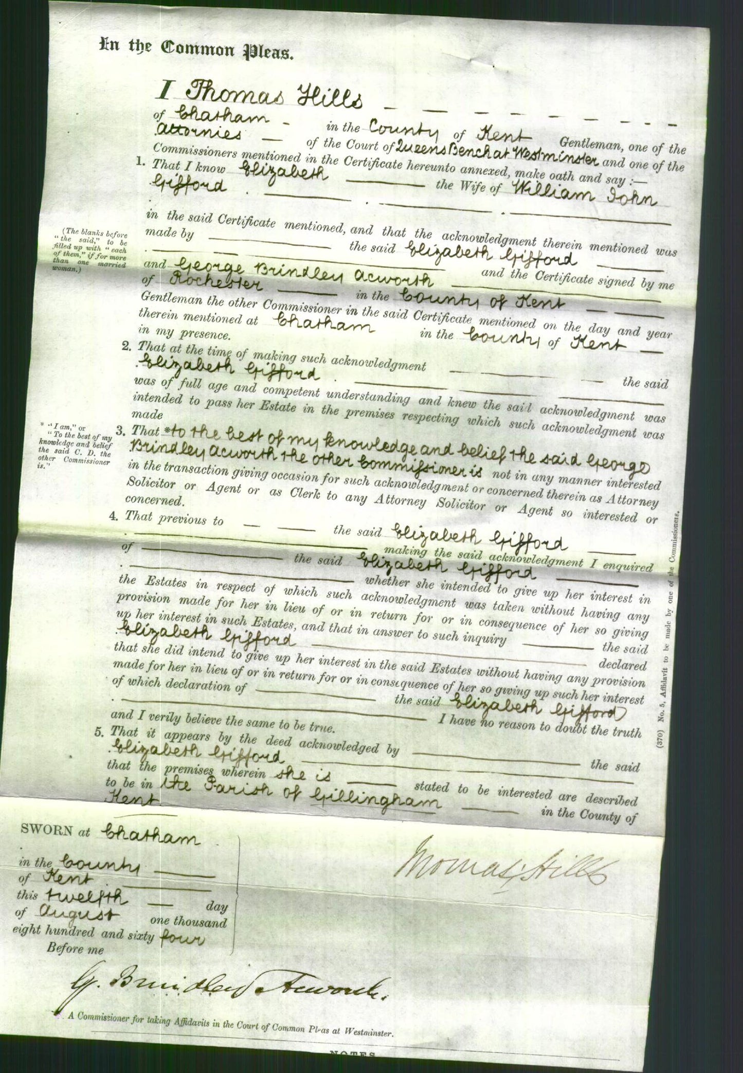 Court of Common Pleas - Elizabeth Gifford