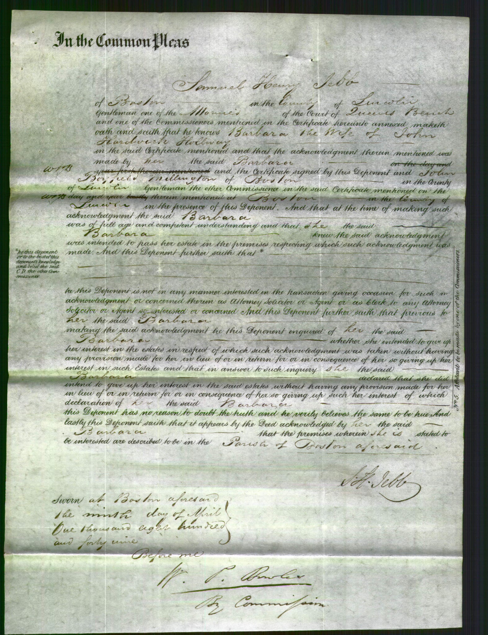 Court of Common Pleas - Barbara Hollway-Original Ancestry