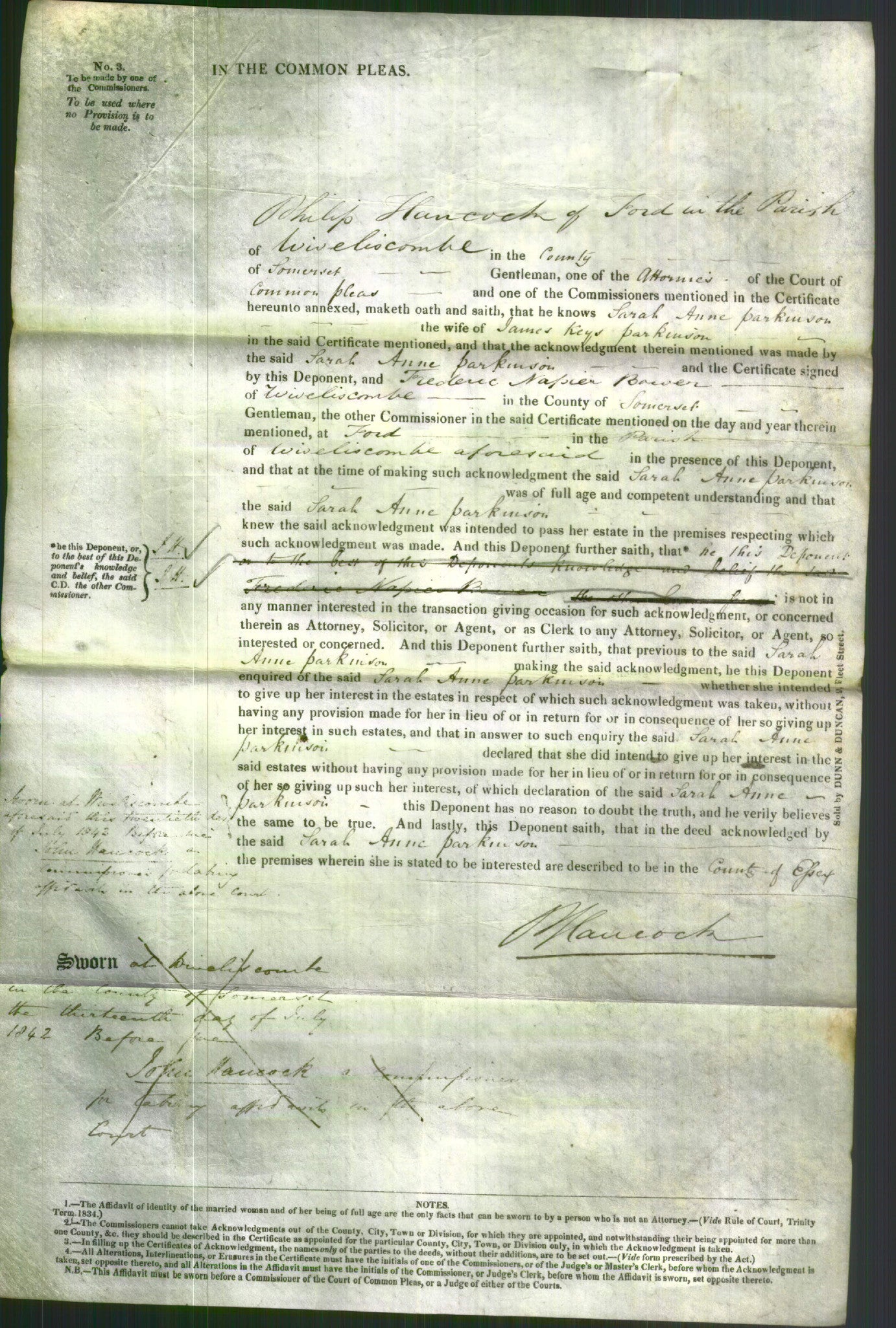 Court of Common Pleas - Sarah Anne Parkinson-Original Ancestry