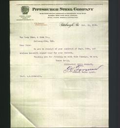 Letterhead - Pittsburgh Steel Company
