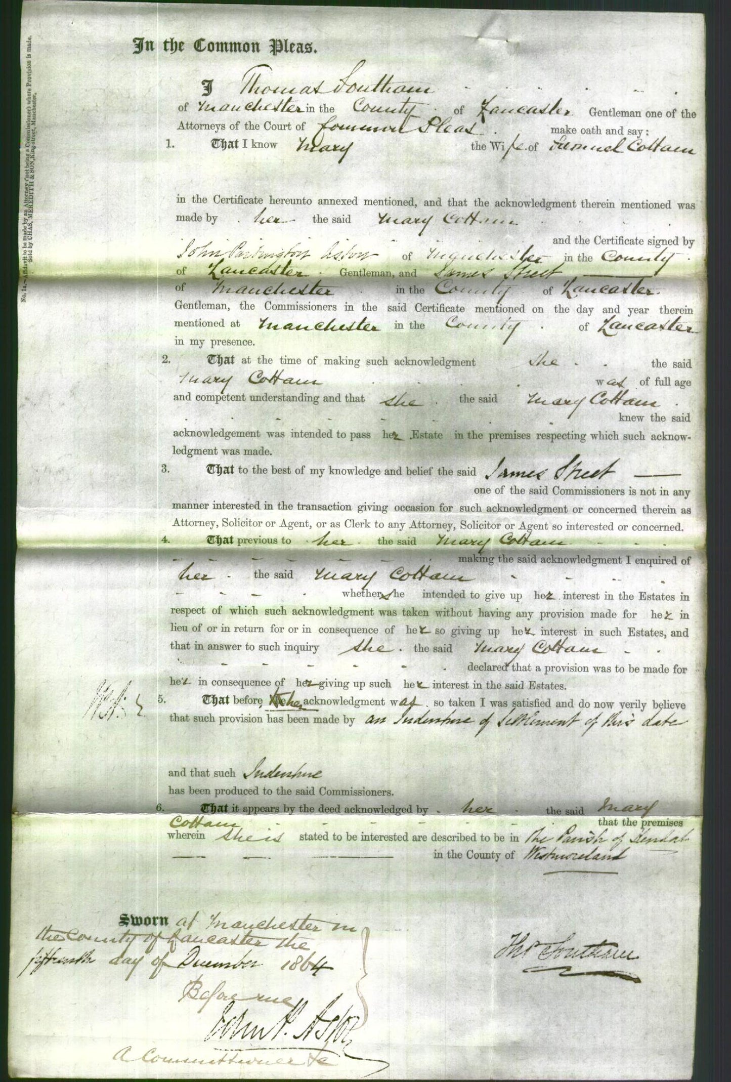 Court of Common Pleas - Mary Cottam